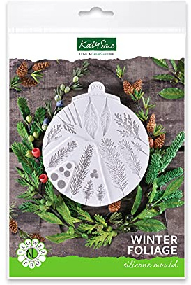 Flower Pro Winter Foliage Silicone Mould. Make 6 Types of Winter & Christmas Leaves, Foliage, & Berries from Fondant or Clay from Katy Sue Fondant Moulds for Cake Decorating & Moulds for Clay