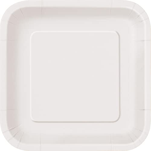 Unique Party- Assiettes en Carton Carrées Écologiques-18 cm-Couleur Blanche-Paquet de 16, 31053EU, White