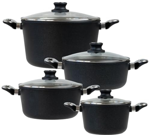 BAF Kochtopf Set 8-tlg. Kochtopf 20 cm + 24 cm, Bratentopf 24 cm und Suppentopf 28 cm - Topfset Aluguss beschichtet - ohne Induktion - Made in Germany