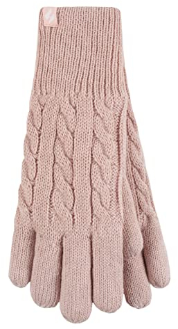 HEAT HOLDERS - Damen Extra Warm Winter Handschuhe | Strick Handschuhe mit Innen Flauschig Fleece Gefüttert (M-L, Dusky Rosa)