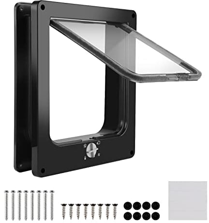 CPROSP Gattaiola per Vetro da Porta da Interni 27 * 23,5 * 5,5 cm, Porta per Cani a 4 Vie, Porticina per Gatti, Gattaiola per Vetro Nero