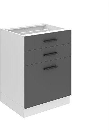 Belini Unterschrank Küche, Küchenunterschrank 60 cm Breite. SDSZ Küchenunterschrank ohne Arbeitsplatte. Küchenschrank mit Schubladen, Silber matt