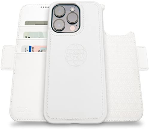 Dreem Fibonacci kompatibel mit iPhone 14 Pro Brieftaschen-Etui / 2-in-1 stoßfestes Etui und abnehmbares Folio aus veganem Leder, MagSafe-kompatibel, RFID-Schutz [Weiß]