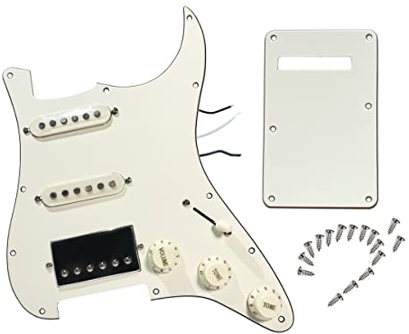 LAMSAM Vorverdrahtetes Pickguard mit SSH Pickup Set, 3-lagiges Pickguard Loaded High Output Alnico V Single Coil Humbucker Pick-ups, E-Gitarre Schlagplatte als Gitarrenbauer Ersatzteile, Cream-0C