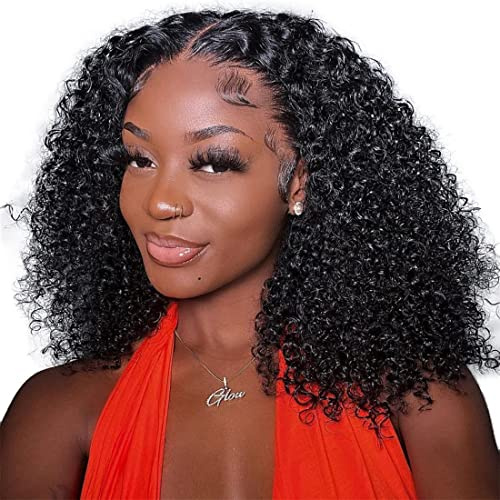 MSGEM Kinky Curly Lace Frontal Wigs Brazilian Human Hair 24 inch Kinky Curly 13x4 HD Lace Front Wigs for Black Women Pre Plucked with Baby Hair 180 Density Natural Color