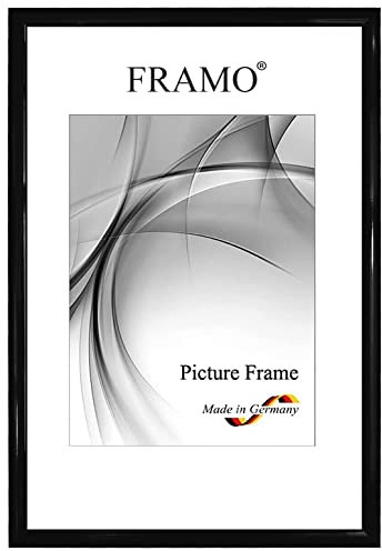 FRAMO Holz Bilderrahmen Schmal 46 x 61 cm aus Massivholz | Schwarz Hochglanz | Farbe/Größe wählbar | Rahmen für Poster | Puzzle | Foto collage N°072