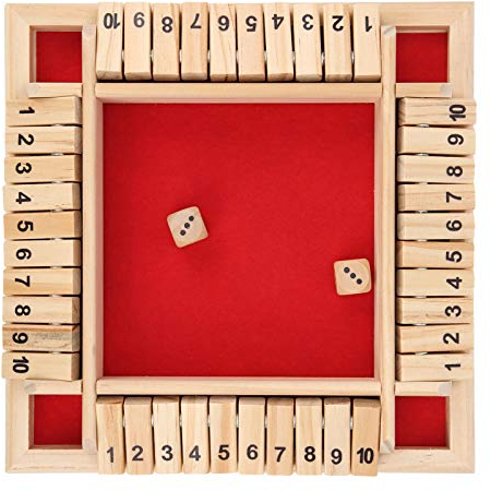 RiToEasysports Shut The Box Würfelspiel, 4-seitiges Holzbrett mit 10 Zahlen, Mathe-Spiel, Kneipenspiel für Kinder und Erwachsene