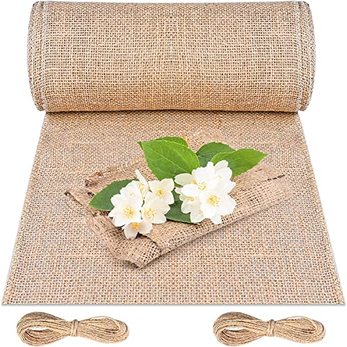 Cieex Chemin de Table Toile de Jute 20cm*10M Chemin de Table Jute Bords Cousus pour Mariage Festival Fête Décorations