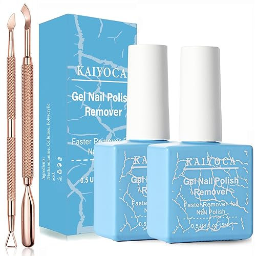 2 Packs Gel Nail Polish Remover With 1 Cuticle Pusher and 1 Nail Scraper,Quickly & Easily Remove Polish in 3-5 Minutes,No Need For Foil, Soaking Or Wrapping