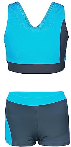 Aquarti Mädchen Badeanzug – Sport Badeanzug Mädchen Zweiteilig mit Racerback und Badehose, Farbe: Graphite/Türkisgrün, Größe: 140