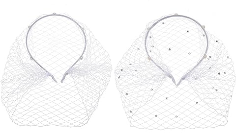 BENECREAT Netz-Schleier-Haarband, weiße Strasssteine, Schleier, Kopfschmuck, elegantes Stirnband mit weißem Schleier, Haarreifen, Weiss/opulenter Garten, 1 Count (Pack of 2)