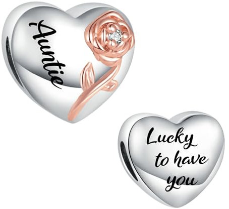 LSxAB Rose Heart Love Auntie Lucky to Have You Charm Compatible with Pandora Charms Bracelets
