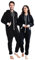 dressfan Unisex Erwachsene Pyjama Schlafanzüge Kapuze Schwarz Onesie Nachtwäsche Thermo Jumpsuit Weihnachten Pyjama für Familie Paare Teenager,M