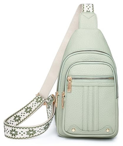 Myhozee Brusttasche Damen Sling Bag, Vegan Leder Crossbody Bag Klein Schultertaschen Crossover & Rucksack Vintage Umhängetasche für Outdoorsport,Wandern, Radfahren,Reisen-Grün