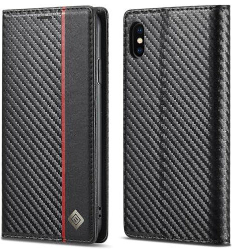 SLLMYYX Wallet Case Compatible with iPhone XS Max, Carbon Fiber Texture PU Leather Protective Cover with Kickstand Folio Case (Style-B)