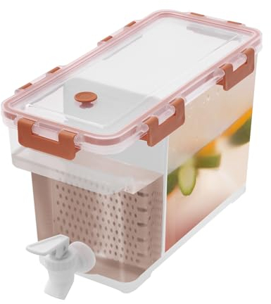 Donened Dispenser per bevande da 3,5 l, in plastica, con rubinetto e divisore, per frigorifero (arancione)