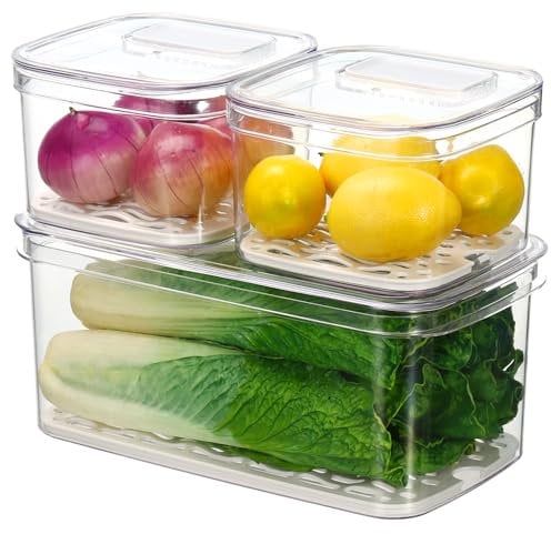 Felli Duo Fresh Veggie Keeper Bin with Vent + Drain Trays, RECTANGLE Fridge Vegetable Fruit Container for LONG & LARGE Produce Storage Cabbage Celery Cucumber Lettuce Organizer for Refrigerator