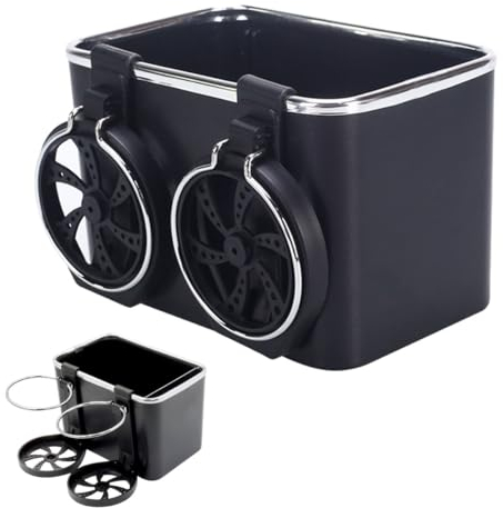 RIEONA Car Arm Rest Storage Box with 2 Cup Holders, Multi-Functional Auto Console Organizer, Adjustable Car Armrest Console Organizer for Tissue Phone Water Tumbler (Color : ABS Model - Black)