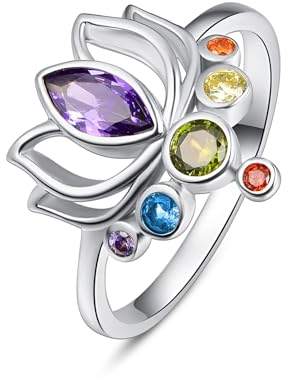 TANGPOET Chakra Ringe für Frauen 925 Sterling Silber Lotus Blume Yoga Ring, Daumenring Inspirierender Schmuck, Geschenke für Damen Mädchen Frauen Mutter, Größe 8#
