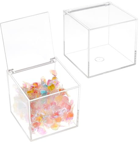 BENECREAT 2 Pcs Clear Acrylic Box with Lid, 10cm Acrylic Square Cube Storage Box, Anti Dust Durable Organizers with Hinged Lid for House Gift Packing, Coffee Pod Holder