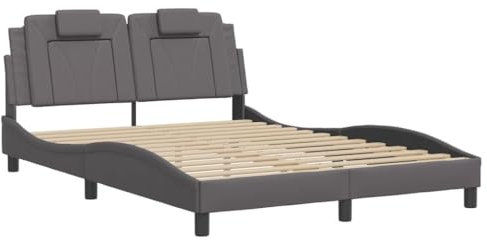 vidaXL Bettgestell, Bett Viana mit LED ohne Matratze, Bettrahmen mit Lattenrost Wellenform, Doppelbett für Schlafzimmer, Grau 140x190cm Kunstleder