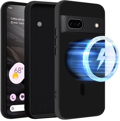 TVVTPU Magnetisch Hülle für Google Pixel 7A Kompatibel mit MagSafe, Hochwertige Flüssig Silikon Handyhülle Weiche Dünn Stoßfest Kratzfest Rundumschutz Case - Schwarz