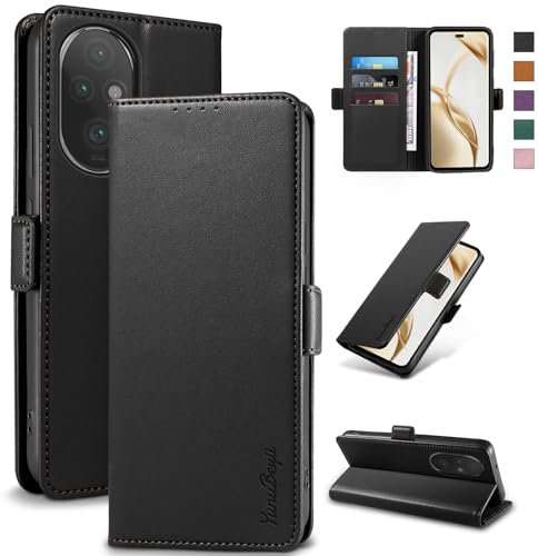 Yunubeyii Cover Libro per Honor 200 Pro 5G - [Blocco RFID] Luxury PU Leather Portafoglio Card Holder Magnetic Phone Custodia con Kickstand, Cover Protettiva Antiurto, Nero