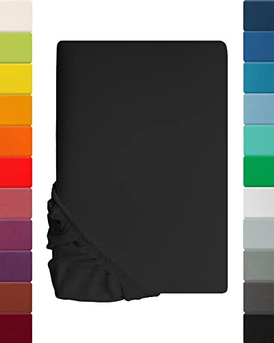 Lavea Jersey Spannbettlaken 200x220cm - 40cm Steg für Boxspringbetten - Schwarz, Weich & Atmungsaktiv - Premium Qualität, Pflegeleicht, Perfekte Passform - Ideal für Boxspringbetten