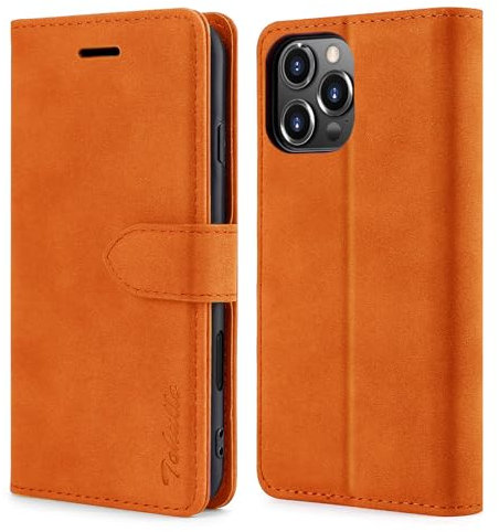 TOHULLE Case for iPhone 16 Pro, Premium PU Leather Wallet Case with Card Holder Kickstand Magnetic Closure Flip Folio Case Cover Compatible with iPhone 16 Pro - Orange