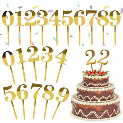 KGDUYC 20 pcs Nummer Cake Topper Zahlen 0-9 Geburtstag Tortendeko Kuchenstecker Cupcake, Acrylmaterial Geeignet für Geburtstagsfeiern Jeden Alters Hochzeitsparty