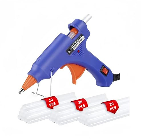 Hot Glue Gun Mini Glue Gun Blue with 60pcs Glue Sticks Upgraded Version, 20W Fast Heating, for DIY Arts, Hobby, Crafts, Home Repairs, Fabric, Metal, Wood, Glass, Card, Plastic