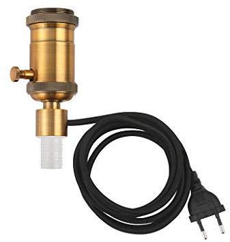 Vintage-Lampenfassung aus antikem Messing, E27, mit schwarzem Kabel, 2 x 0,75 m, ideal für dekorative Beleuchtung in Flaschen.