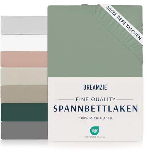 Dreamzie Drap Housse 160 x 200 Bonnet 35 cm pour Matelas Épais - 100% Microfibre - Vert Clair, Certifié sans Produits Chimiques (Oeko TEX), Drap Housse avec Élastique Complet