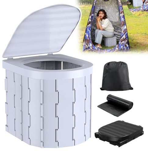 PLABNK Toilet for Camping- Portable, Folding Toilet with Lid, U-shaped Opening Design, Hold Up to 200 Kg, No Assembly Required, Simple to Use, With 2 Handles, for Travel/Camping/Boat,White