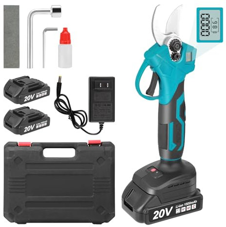 Sécateur électrique professionnel à batterie avec 2 batteries 20 V 1500 mAh, écran LCD, moteur sans balais, diamètre de coupe max. 30 mm, lames SK5, sécateur électrique pour le jardinage