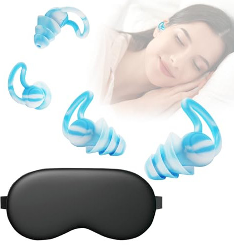 Ohrstöpsel Zum Schlafen,silikon Ohrstöpsel zum schlafen weiche 3D-Form, 3 Schichten schallisolierendes Material, geeignet für Flugzeuge, Schlafen, Reisen und Konzentration,Blau–2 Paar