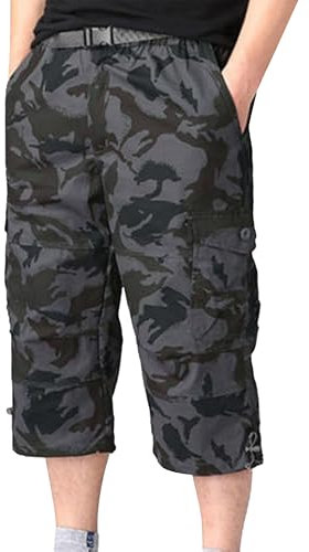 YAOBAOLE Shorts Cargo Homme Shorts en Coton 3/4 Été Bermuda Homme Regular Bermuda de Travail Hommes Court Camouflage Noir L