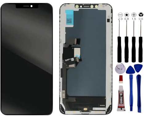 KOMI Display für iPhone XS Max, Schwarz, 6,5 Zoll, für Modell A1921, A2101, A2102, A2104 und mit komplettem Reparatur-Set für LCD-Touchscreen für iPhone XS Max