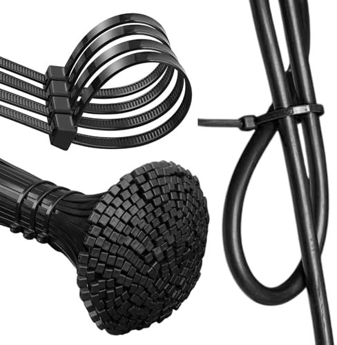500PCS Black Cable Ties, 300mm x 4.8mm Long Heavy Duty Nylon Zip Ties, Secure Self-Locking Nylon Wire Ties Wraps for Home, Outdoor, Office, Cables, Garden(Color:Black)