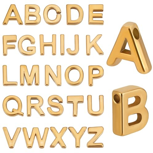 Beebeecraft 1 Box 26 Stück Metall Buchstabenperlen 18 Karat Vergoldet 304 Flache Edelstahl Alphabet Anhänger von A Bis Z Für Die Schmuckherstellung DIY Basteln Loch 1.6mm