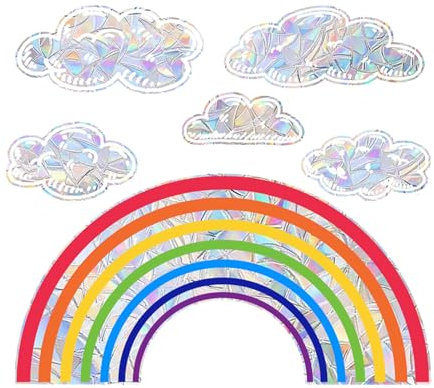 CXNXFD Regenbogen Prisma Fensteraufkleber,Fensteraufkleber Suncatcher Sticker,Selbstklebende Fensterdekoration, Sonnenfänger Aufkleber farbig FensterfilmWeiße Wolken