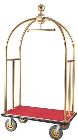 VEVOR Chariot à Bagages Hôtel, 680 kg, Chariot Porte-bagages Concierge Finition Inox Brossé, Montants Incurvés, avec Moquette Rouge, Roues Caoutchouc 20,32 cm, pour Hôtels, Condos, Complexes Hôteliers