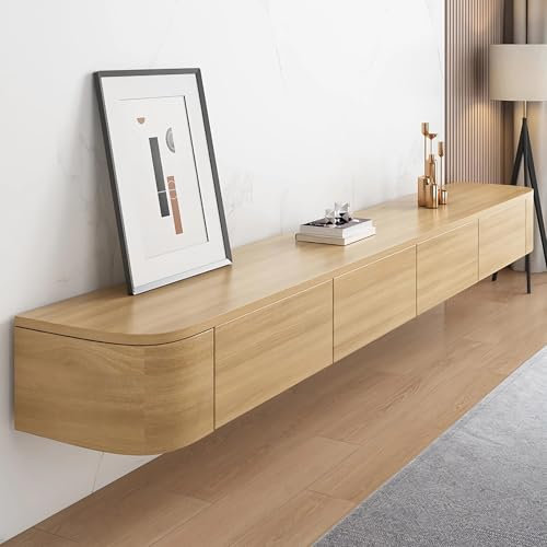 Coubird Floating TV Unit Wall Mounted TV stand with Flip-Down Doors & Drawers Modern Entertainment Storage Floating TV Cabinet for Living Room, Bedroom, Office (Brown-A, 160cm/63.0in)