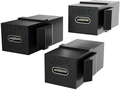 BERLAT USB C Keystone Koppler 3er Pack 10Gbps für Wandplatte | USB C Buchse auf Buchse Keystone Koppler, 3 Stück, 10 Gbit/s + USB 2.0 Dual Ports, für Wandplatte/Patchpanel, Schwarz