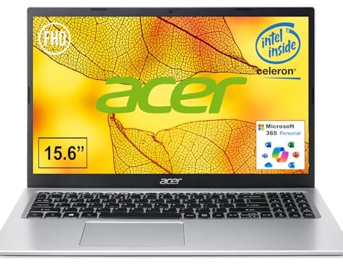 acer Aspire 15,6 Windows 11 Laptop | per studenti e affari | Intel Celeron Dual-Core | Intel UHD Graphics | Wi-Fi e Bluetooth | Ethernet e HDMI | Microsoft 365 1 anno | 8 GB RAM, SSD 256 GB