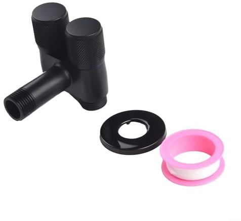 Praktische G1/2 Doppelsteckdose Bidet Sprayer Ventil Edelstahl Drehschalter Metallgriff Wandmontage Für Küche Badezimmer Waschbecken WC Durchlauferhitzer Duschkopf Garten 6,2x6cm(Black)