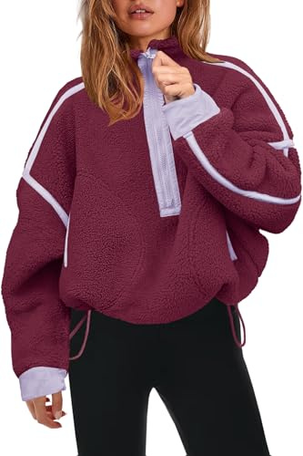 Panadila, Ladies Fleece Half Zip Pullover Soft Warm Loose Pullover with Pockets and Fleece for Extra Comfort