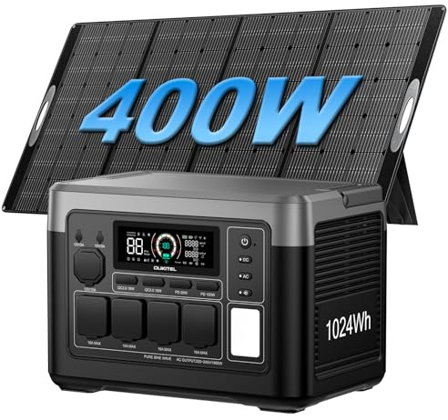 OUKITEL P1000E Plus Tragbare Powerstation 1024Wh LiFePO4 mit 400W Solarpanel, Solargenerator mit 4*1800W (3600W Spitze) AC Ausgänge, Schnellladung 0–80% in 40 Minuten, für Camping, Wohnmobil,Notfall