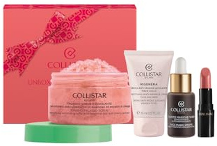 Collistar Gift Set, Puro Lippenstift, 102 Antico-Rosa + magische Selbstbräunungstropfen, 10 ml + Glättungscreme gegen Falten, 15 ml + Talasso-Scrub, straffend, 70 g