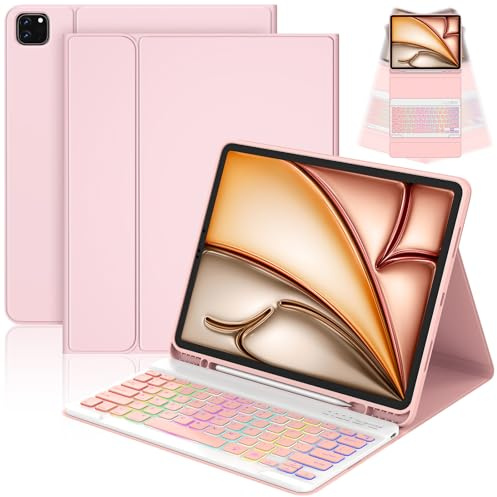 CC Store Case with Keyboard for iPad Air 13 inch (M3 2025, M2 2024) | iPad Pro 12.9 inch (6th/5th/4th/3th generation), 7 Colour Backlit Bluetooth Detachable Keyboard with Pencil Holder, UK Layout